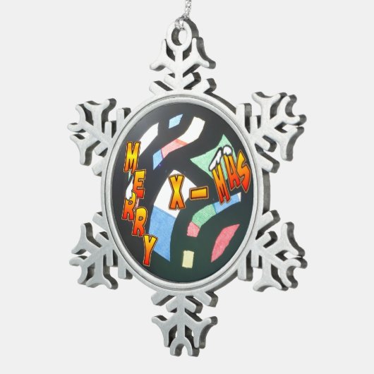 Merry Xmas Muster Pewter Snowflake Ornament (Rechts)