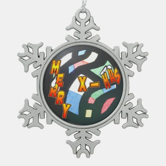 Merry Xmas Muster Pewter Snowflake Ornament (Vorderseite)