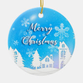 Merry Xmas neues Jahr 2023 Blauer Schnee im Weißen Keramik Ornament (Vorne)
