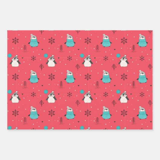 Merry Xmas Niedlich Happy Pinguin in Red Winter Ha Geschenkpapier Set (Vorderseite)