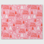Merry Xmas Niedlich Pink Retro Botanische Weihnach Geschenkpapier (Flach)