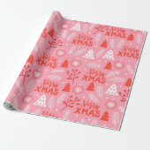 Merry Xmas Niedlich Pink Retro Botanische Weihnach Geschenkpapier (Ungerollt)