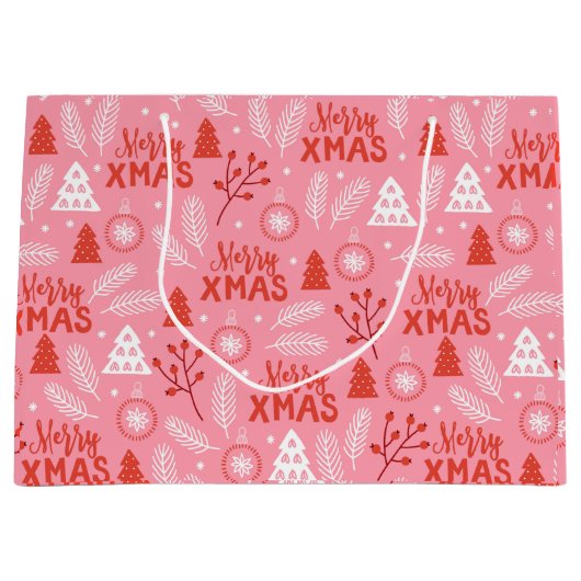 Merry Xmas Niedlich Pink Retro Botanische Weihnach Große Geschenktüte (Vorderseite)