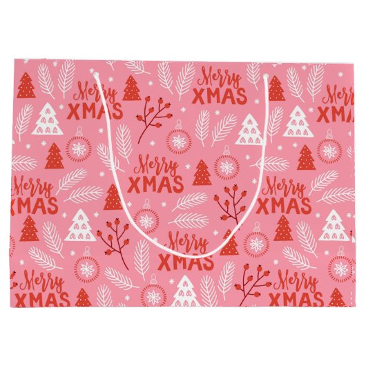 Merry Xmas Niedlich Pink Retro Botanische Weihnach Große Geschenktüte (Rückseite)