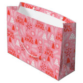 Merry Xmas Niedlich Pink Retro Botanische Weihnach Große Geschenktüte (Rückseite Schrägansicht)