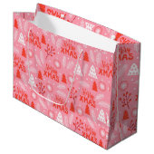 Merry Xmas Niedlich Pink Retro Botanische Weihnach Große Geschenktüte (Vorderseite Schrägansicht)