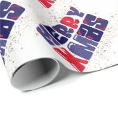 Merry Xmas Niedlich Red Blue Gold Geschenkpapier (Rolleneckpunkt)