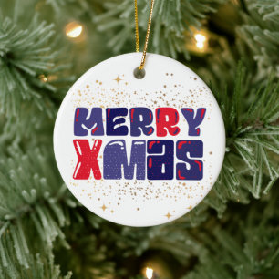 Merry Xmas Niedlich Red Blue Gold Keramik Ornament