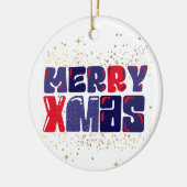 Merry Xmas Niedlich Red Blue Gold Keramik Ornament (Links)