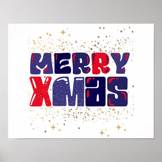 Merry Xmas Niedlich Red Blue Gold Poster (Vorne)
