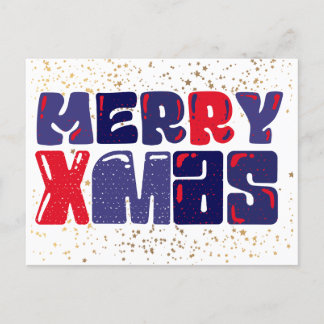Merry Xmas Niedlich Red Blue Gold Postkarte