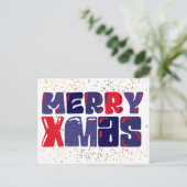 Merry Xmas Niedlich Red Blue Gold Postkarte (Stehend Vorderseite)