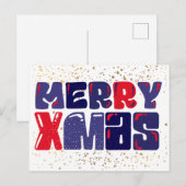 Merry Xmas Niedlich Red Blue Gold Postkarte (Vorne/Hinten)