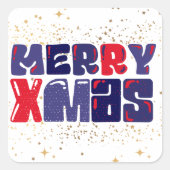 Merry Xmas Niedlich Red Blue Gold Quadratischer Aufkleber (Vorderseite)