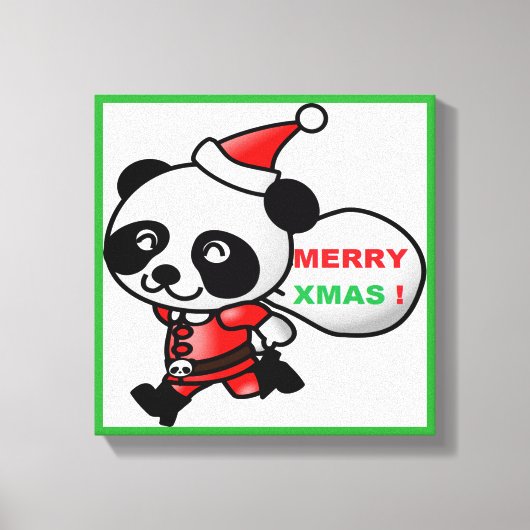 "MERRY XMAS" PANDA BEAR SANTA LEINWANDDRUCK (Vorderseite)