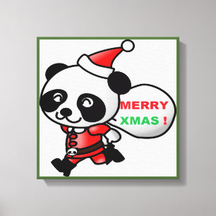 "MERRY XMAS" PANDA BEAR SANTA LEINWANDDRUCK