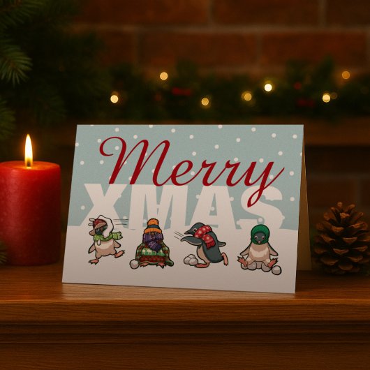 Merry Xmas Penguin Weihnachten Snowball Cartoon