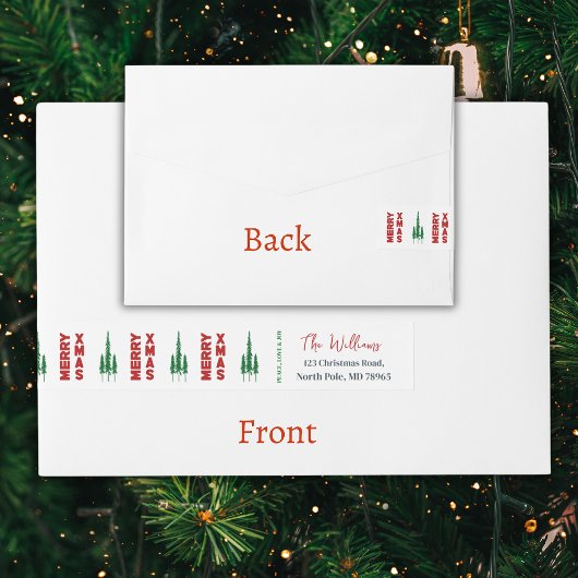 Merry Xmas | Pine Trees Rundum-Adressaufkleber