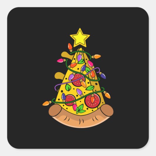 Merry Xmas Pizza Christmas Tree Lights Quadratischer Aufkleber (Vorderseite)