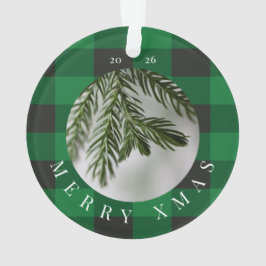 Merry Xmas Red Green Plaid Acrylic Ornament