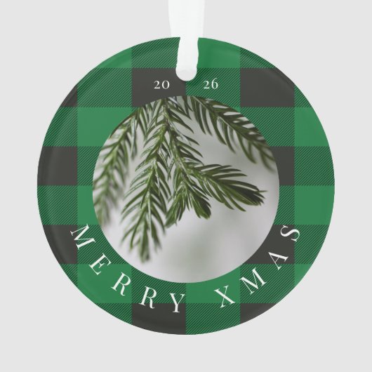 Merry Xmas Red Green Plaid Acrylic Ornament (Rückseite)