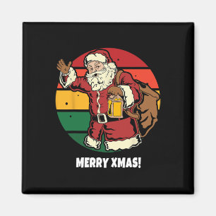 Merry Xmas Santa Claus Retro Vintag Sunset Happy Magnet