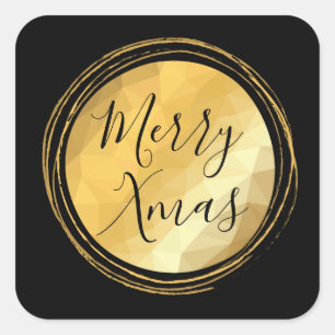 Merry Xmas schwarz und gold hell chic Quadratischer Aufkleber