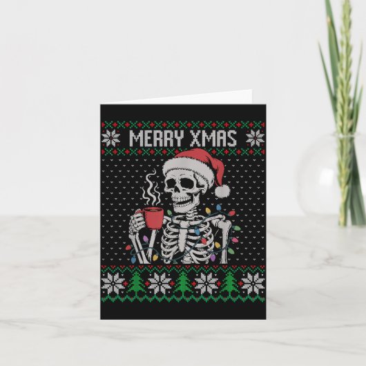 Merry Xmas Skeleton Ugly Sweater, Skull Wearing Sa Karte (Vorderseite)