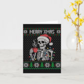 Merry Xmas Skeleton Ugly Sweater, Skull Wearing Sa Karte (Gelbe Blume)