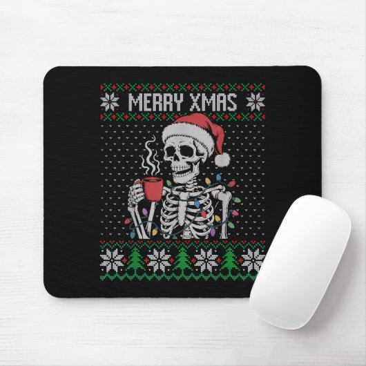 Merry Xmas Skeleton Ugly Sweater, Skull Wearing Sa Mousepad (Mit Mouse)