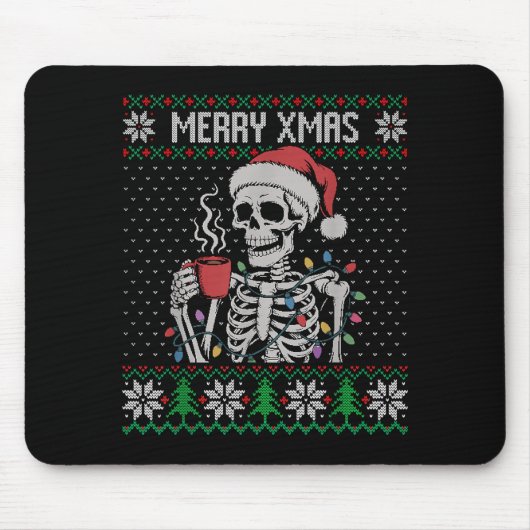 Merry Xmas Skeleton Ugly Sweater, Skull Wearing Sa Mousepad (Vorne)