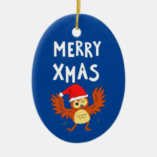 Merry Xmas tanzendes Owl Keramik Ornament