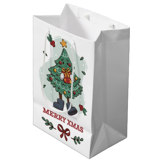 Merry Xmas Weihnachtsbaum Mittlere Geschenktüte (Vorderseite Schrägansicht)