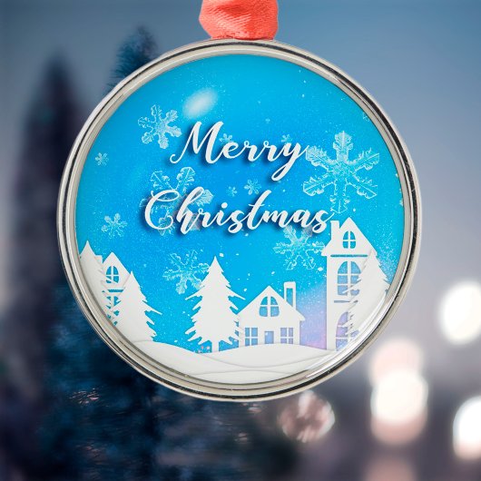 Merry Xmas White House Snow Blue Ornament
