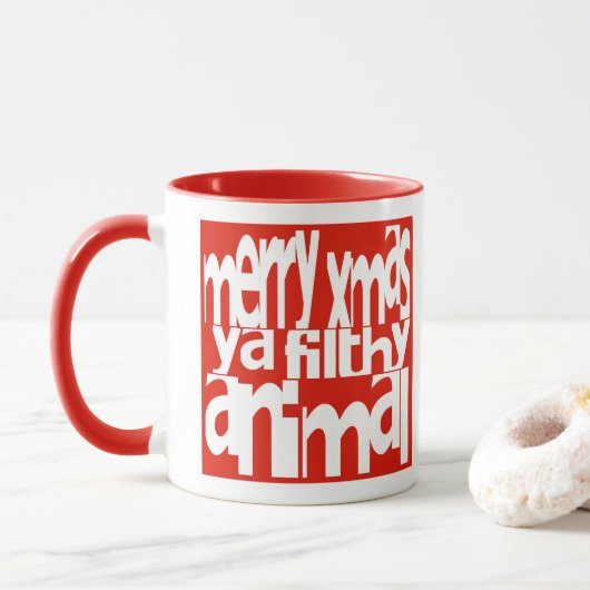 Merry Xmas Ya Filthy Animal Christmas Tasse (Mit Donut)