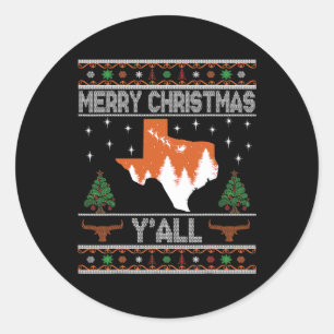 Merry Xmas Y'all Texas Ugly Holiday Longhorn Sweat Runder Aufkleber
