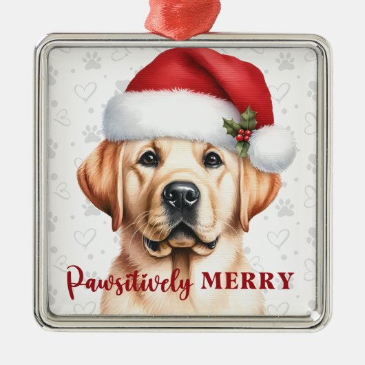 Merry Yellow Labrador Retriever Dog Christmas Silbernes Ornament (Vorne)