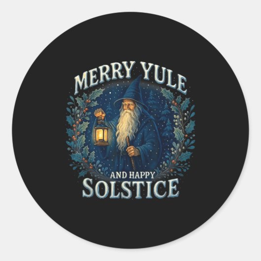 Merry Yule And Happy Solstice Mystic Winter Quote Runder Aufkleber (Vorderseite)