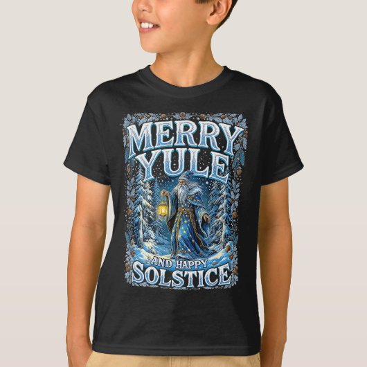 Merry Yule And Happy Solstice Mystic Winter Quote T-Shirt (Vorderseite)
