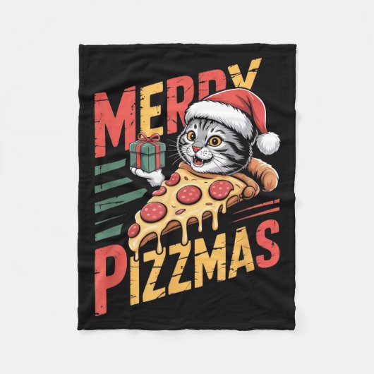 Merry Zzmas Christmas Cat Funny Zza Lover Xmas Cat Fleecedecke (Vorderseite)