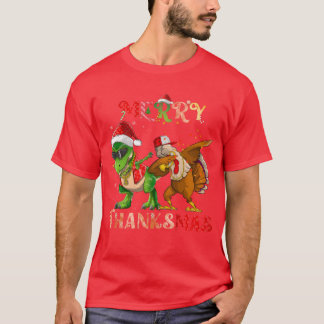 Merryhanksmas Dinosaururkey Rapper Dabbing family T-Shirt