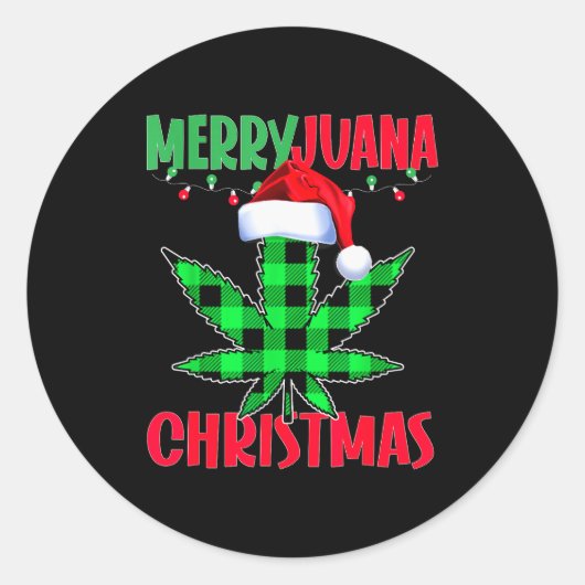 Merryjuana Weed Leaf Funny Christmas Pajama X-mas Runder Aufkleber (Vorderseite)