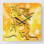 Merrymaker Kokopelli Musical Notes Quadratische Wanduhr (Vorderseite)