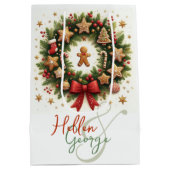 Mery Christmas Cones Mistletoe Personalisiert Mittlere Geschenktüte (Rückseite)