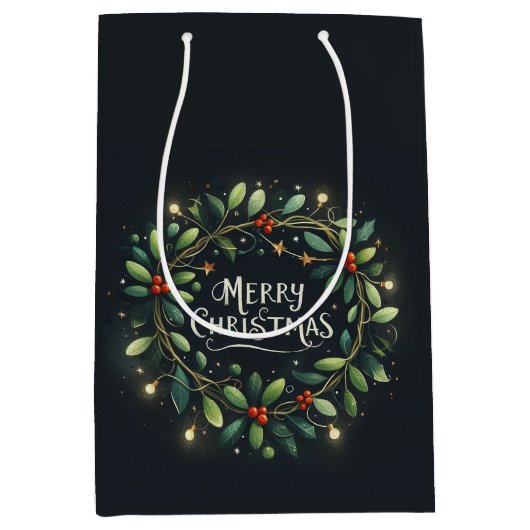Mery Christmas Mistletoe Wreath Mittlere Geschenktüte (Vorderseite)