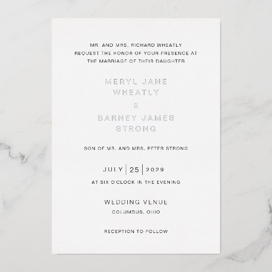 Meryl Elegant Modern Wedding Folieneinladung (Vorderseite)