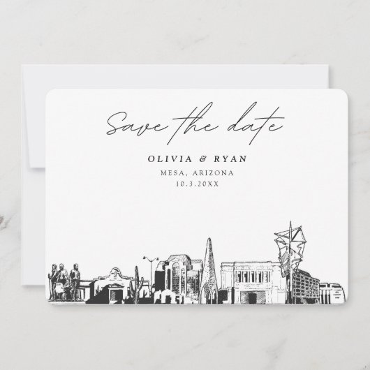 Mesa Arizona Wedding Skyline Save the Date Einladung (Vorderseite)