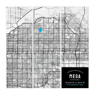 Mesa City Map + Zuhause Location Marker Triptych Triptychon