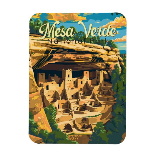 Mesa Verde Nationalpark Illustration Kunst, Dichtu Magnet (Vertikal)