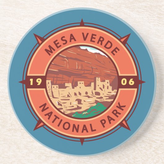 Mesa Verde Nationalpark Retro Kompass Emblem Getränkeuntersetzer (Vorne)